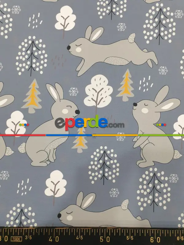 Bebek Odası Fon - Tavşan Desenli Fon Perde Evm1088-4 Kumaşı Kalındır Duck Bezi Değildir- Siyah