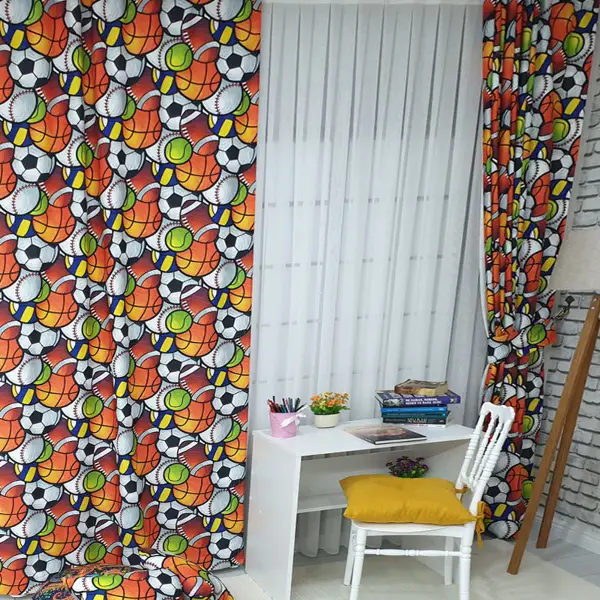 Çocuk Odası Fon Perde Evm390 _c - Kumaşı Kalındır Duck Bezi Değildir.- Beyaz-Turuncu-Kahve-Çok Renkli