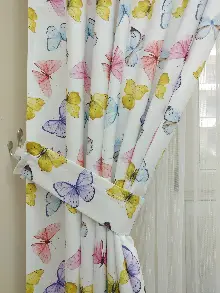 Kelebek Desenli Kız Bebek Ve Çocuk Odası Fon Perde Modelleri- Sarı-Beyaz-Turkuaz-Pembe