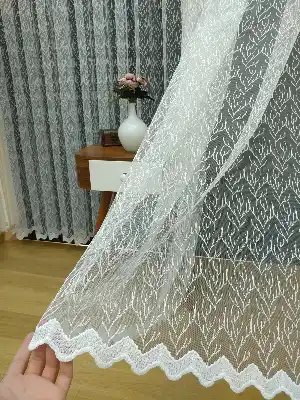 Brode İşlemeli Tül Perde Ağaç Dalı Desen (280)- Ekru