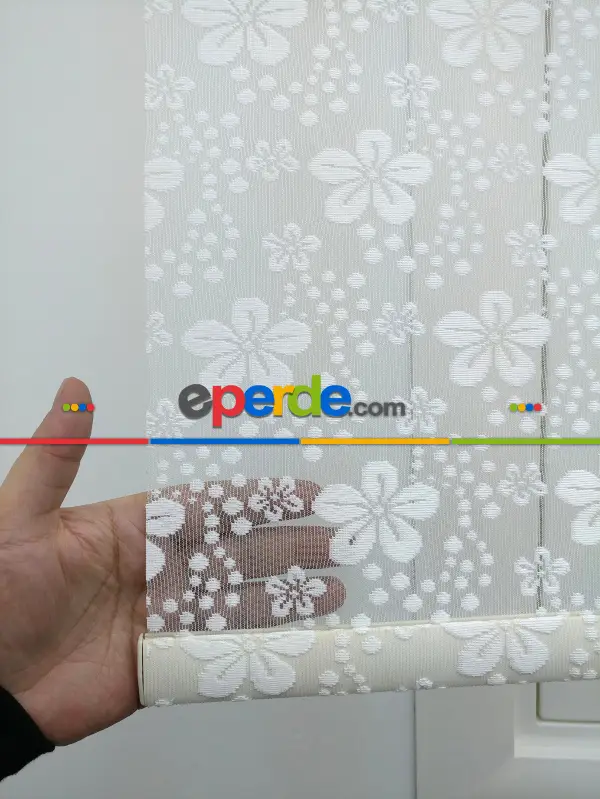 Jakar Örme Tül-feray 801 Ekru Çiftli Sistem Dantel Desenli Perde- Ekru