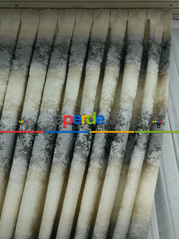 Patine Desenli Gökkuşagı Desen Jakar Fon Perde En- Gri