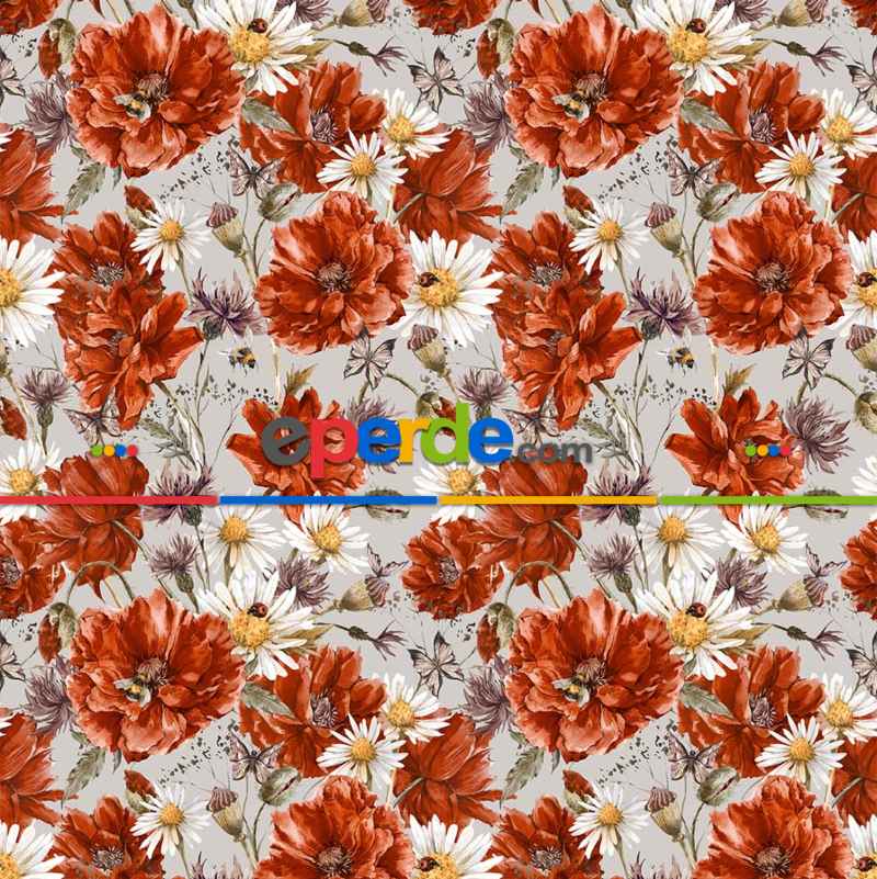 Turuncu Çiçek Desenli Fon Perde Evm645 Kumaşı Kalındır Duck Bezi Değildir- Sarı-beyaz-turuncu