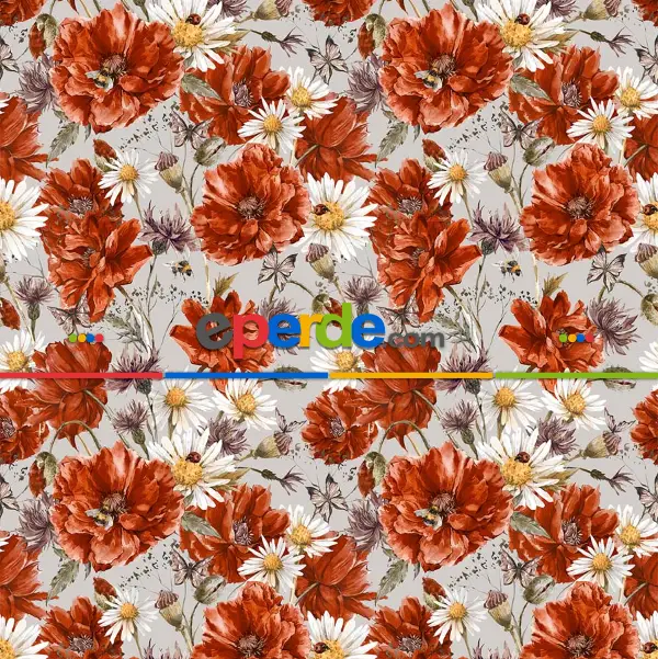 Turuncu Çiçek Desenli Fon Perde Evm645 Kumaşı Kalındır Duck Bezi Değildir- Sarı-beyaz-turuncu