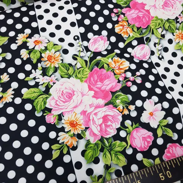 Çiçek Desenli Fon Perde Evm836 Kumaşı Kalındır Duck Bezi Değildir- Siyah-Beyaz-Pembe Koyu