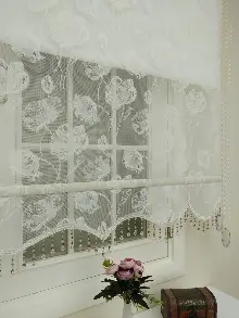 Brillant Çiçek Desen Çiftli Sistem Tül Stor Perde Ve Stor Perde- Ekru