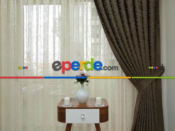 S Kahve Duz Jakar Fon Perde (180)- Sütlü Kahve