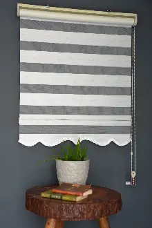 Halim Perdesan Zn-20 Beyaz & Ekru Renk Etekli Veya Eteksiz Zebra Stor Perde