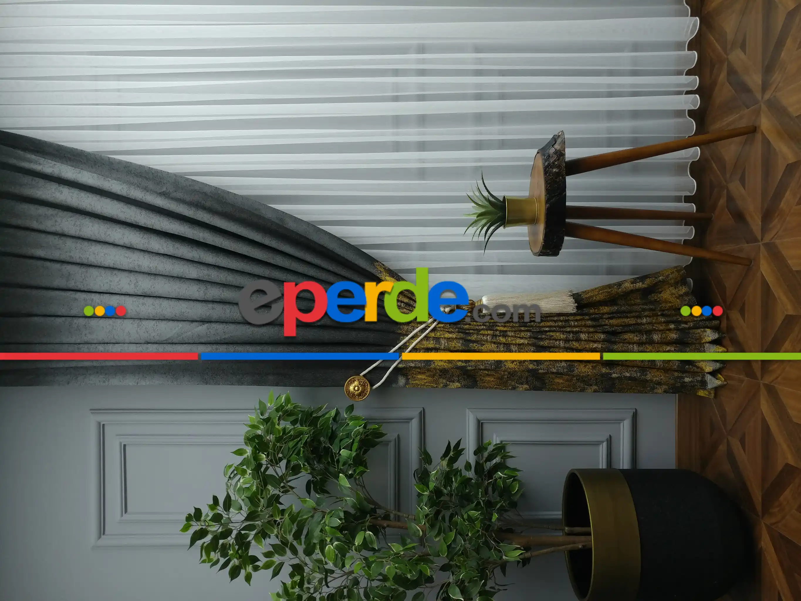 Patinedesenli Hardal Jakar Fon Perde (180)- Hardal