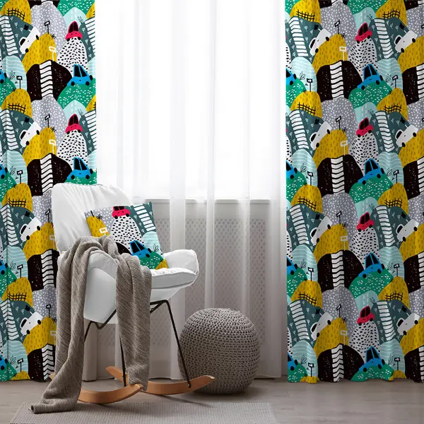 Çocuk Odası - Araba Desenli Fon Perde Evim855 Kumaşı Kalındır Duck Bezi Değildir- Mavi-beyaz