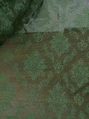 Koyu Yeşil - Damask Desenli Kruvaze Perde- Yeşil Koyu Yeşil