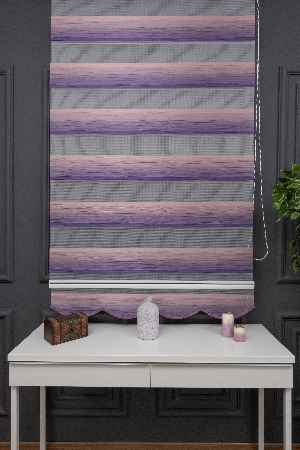 Zebra Perde - Mor Pudra Pembe Geçişli Kırık Pileli Zebra Perde