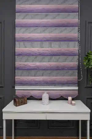 Zebra Perde - Mor Pudra Pembe Geçişli Kırık Pileli Zebra Perde