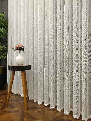 Salon Ütü İstemez - Grek Zemin Etek Ucu Nakışlı İşlemeli Tül- Ekru