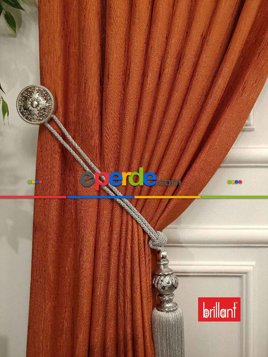 Brillant Jakar Fon Kiremit Renk Düz Fon Perde - Kiremit Rengi