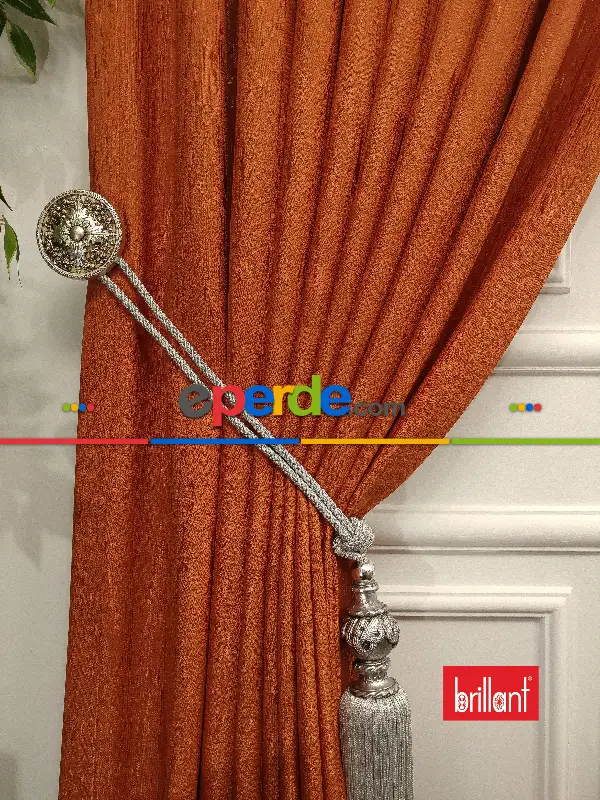 Brillant Jakar Fon Kiremit Renk Düz Fon Perde - Kiremit Rengi