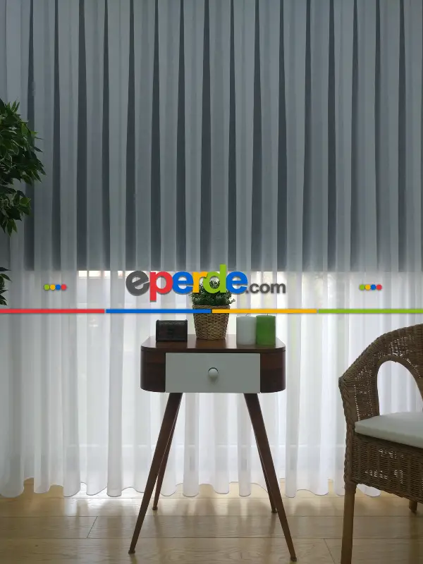 ( Orjinal ) Düz Crush Tül Perde & Kruvaze Perde- Beyaz - Kurşunlu Tül