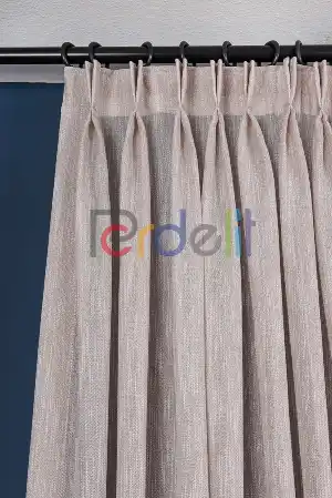 Yeni Sezon Çizgili Kahverengi Keten Görünümlü Tül Perde
