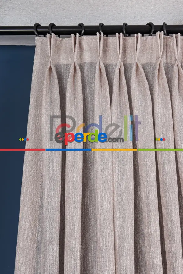 Yeni Sezon Çizgili Kahverengi Keten Görünümlü Tül Perde