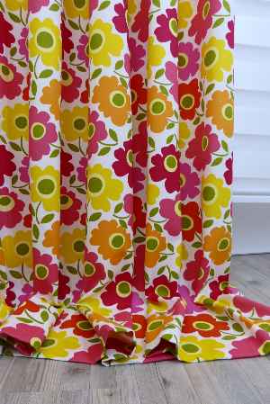 Çiçekli Fon Perde Desenli 15816-2- Sarı-Turuncu-Kırmızı Koyu