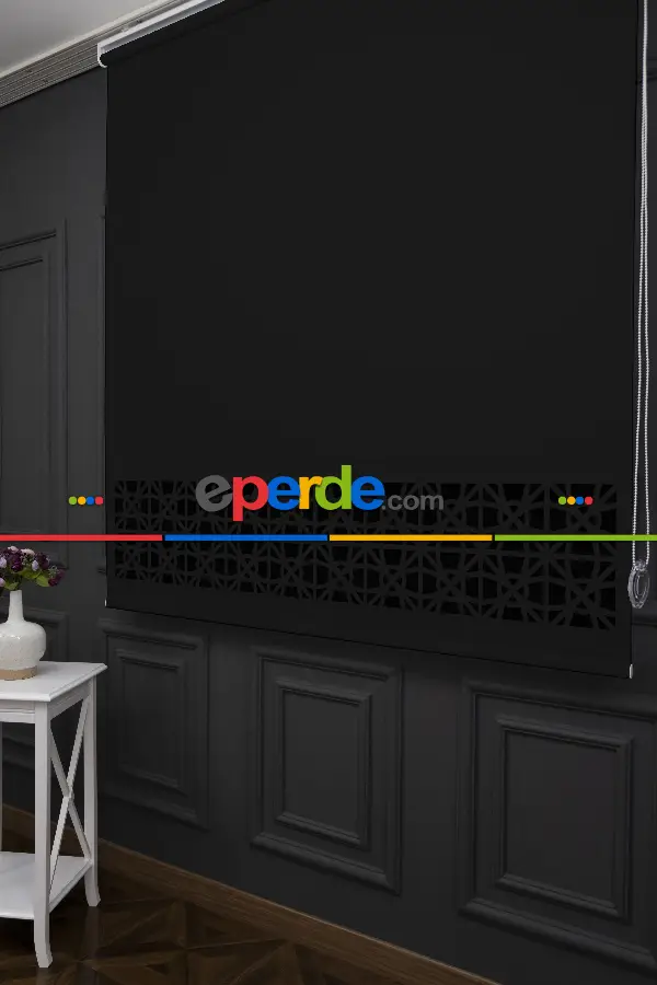 Yatak Odası - Siyah Renk Lazer Kesim Mat Stor Perde (ister Düz - İster Lazer Kesimli Satın Alın)