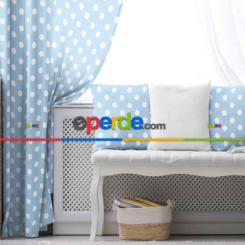 Çocuk Fon Perde Evim1616-2 Kumaşı Kalındır Duck Bezi Değildir- Mavi-beyaz