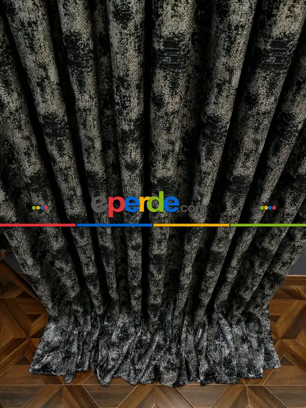 Modern Desenli Jakarlı Salon Fon Perdesi 2021 Series Özel Renkler- Lacivert-bej-gri Açık-gri Koyu