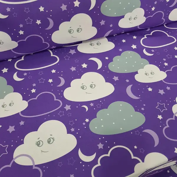 Bebek Odası Fon - Bulut Desenli Fon Perde Evm683-3 Kumaşı Kalındır Duck Bezi Değildir- Beyaz