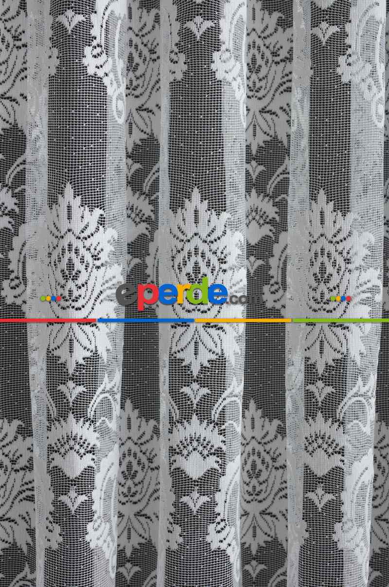 Damask Desen Jakarlı Tül