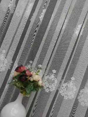 ( Orjinal ) Taç Damask Serpme Desen Salon Fransız Dantel Tül Perde & Kruvaze Perde- Krem