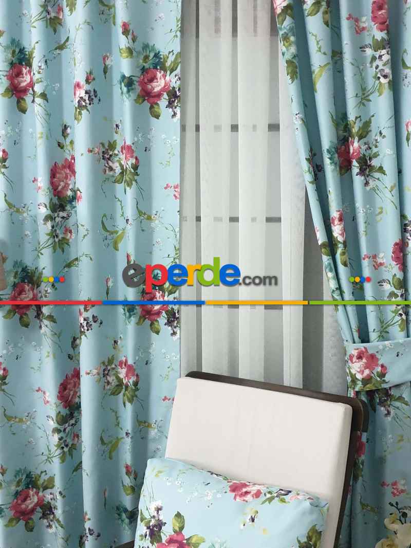 Karaca Mint Çiçekli Hazır Fon Perde - Kumaşı Kalındır Duck Bezi Değildir- Pembe-mint
