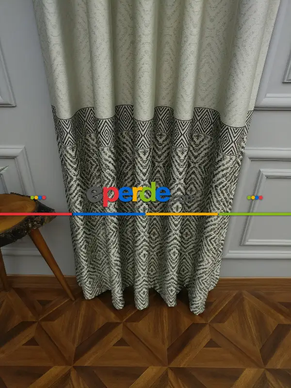 Modern Pano Fon Perde Bantlı Çift Renk - 501- Bej-füme-gri Açık