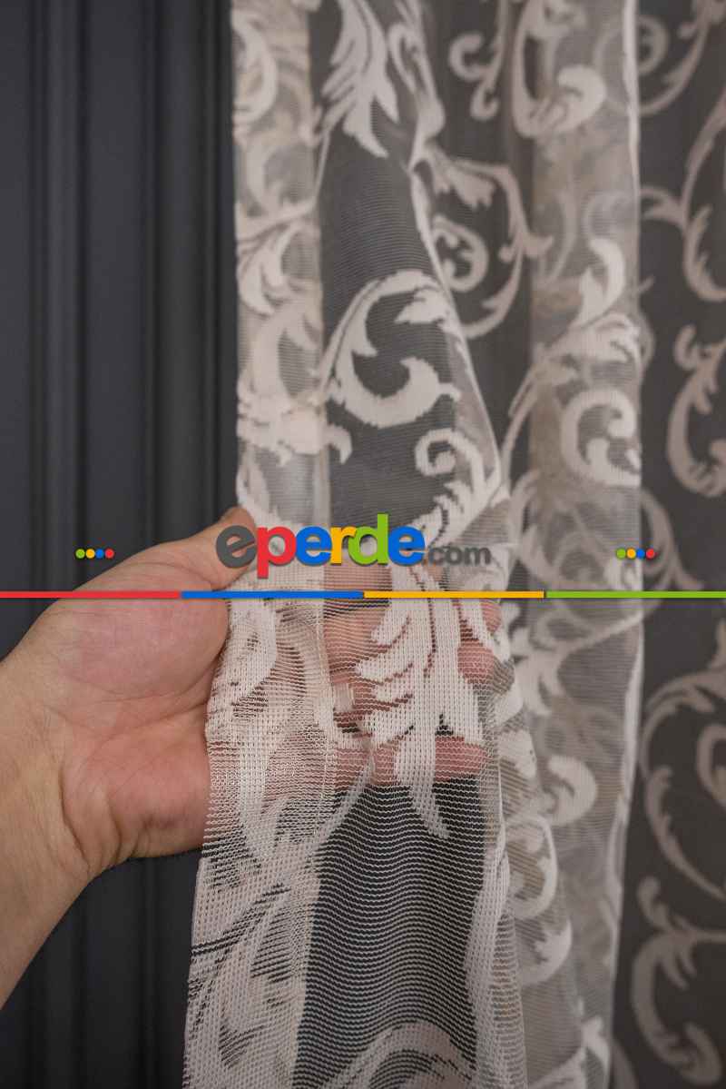 Sarmaşık Şal Desen Vizon Bej Açık Kahve Renk Desen Tasarım Tül