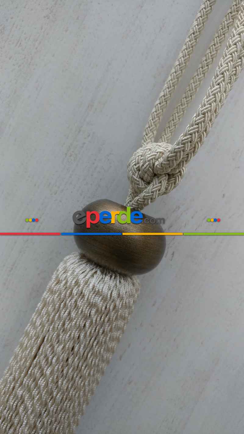 Kahve Ahşap Krem Ekru Braçol Perde Bağı- Ekru