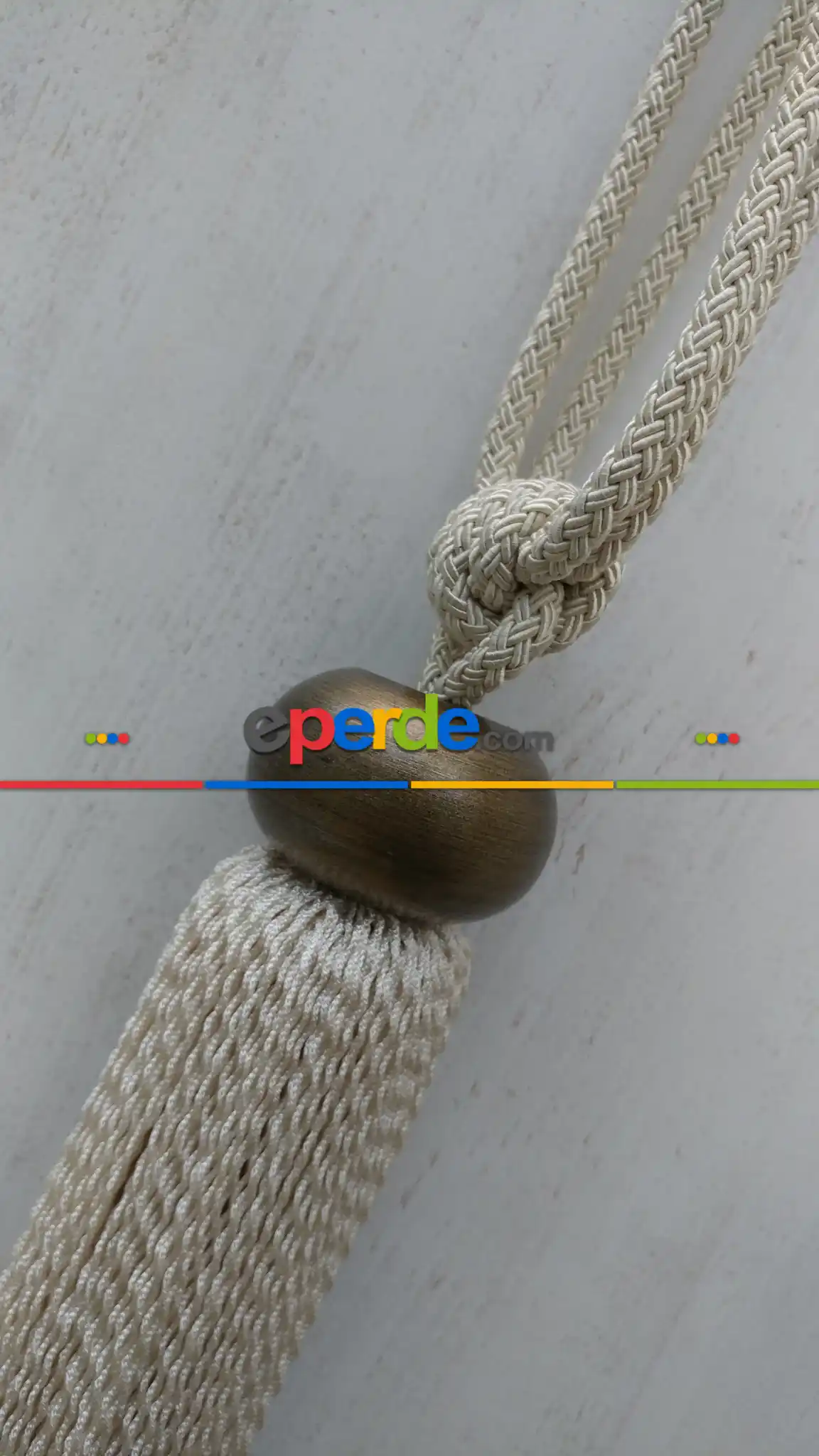 Kahve Ahşap Krem Ekru Braçol Perde Bağı- Ekru