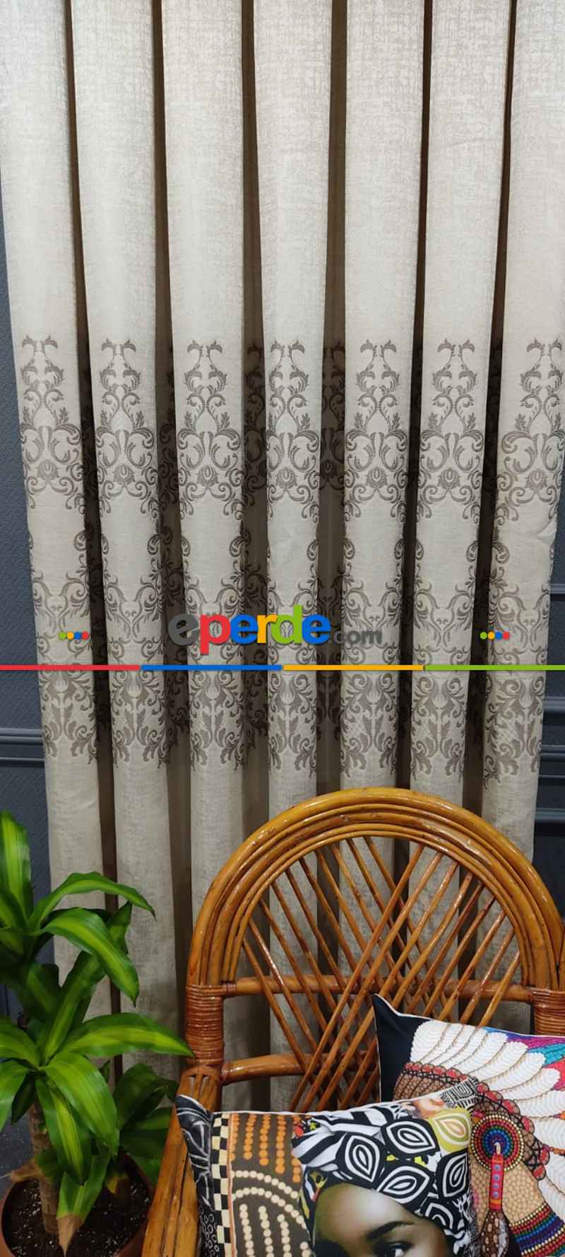 Salon Fon Perde - Damask Desenli, Krem - Kahverengi, Dokuma Fon Perde, Adet Fiyatıdır, Bordürlü Fon Perde - İstediğiniz Boy Ölçüsünde Dikilir - 50 İla 100cm, Sık Pile Eninde Seçenekli 50cm X 1cm 