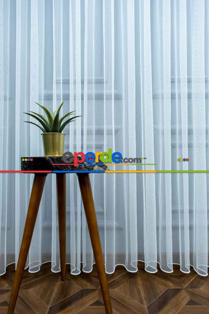 Hazır Ölçülü Grek Tül Düz Zemin - Ekru - Kurşunlu Tül Perde 95cm X 165cm 