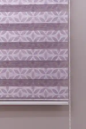 Çiçek Desen Zebra Perde- Lila Koyu Lila