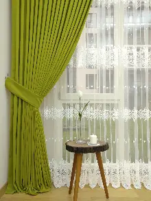 Yağ Yeşili Düz Fon Perde Dökümlü Birinci Kalite 300 Cm Geniş En Daha Hesaplı- Açık Yeşil
