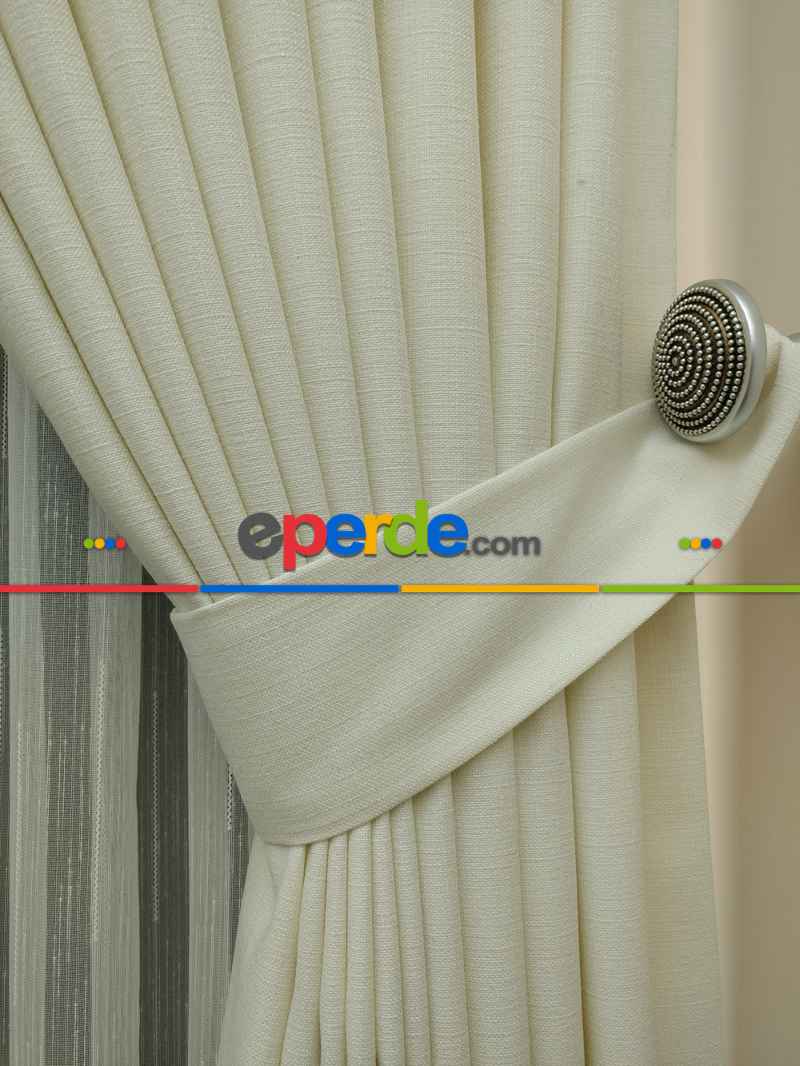 Keten Bej Renk Düz Fon Perde- Bej