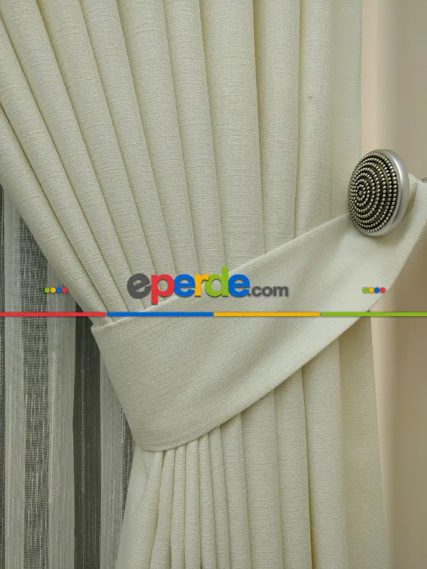 Yatak Odası - Keten Bej Renk Düz Fon Perde- Bej