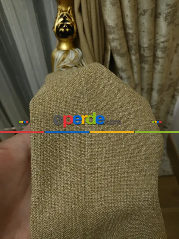 Patine Desenli Açık Kahve Renk Kombinli Desenli Fon Perde- Kahve Açık