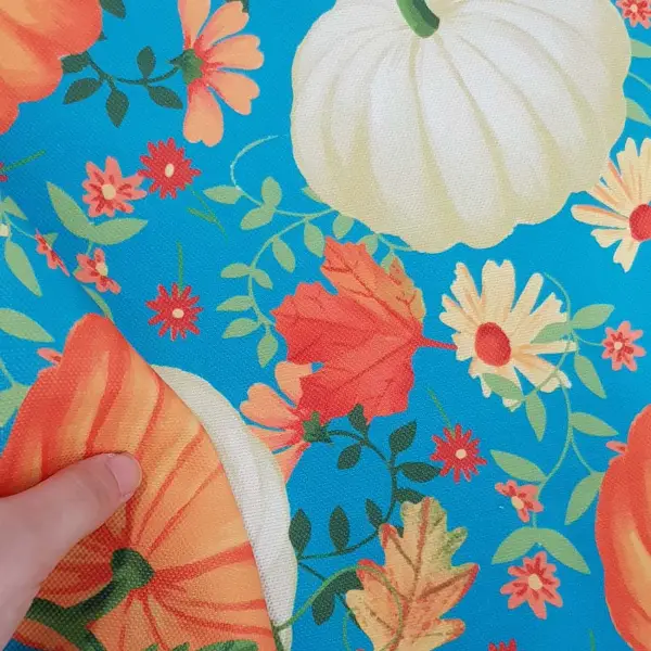 Kabak Desenli Fon Perde Evm1531 Kumaşı Kalındır Duck Bezi Değildir- Mavi-Turuncu