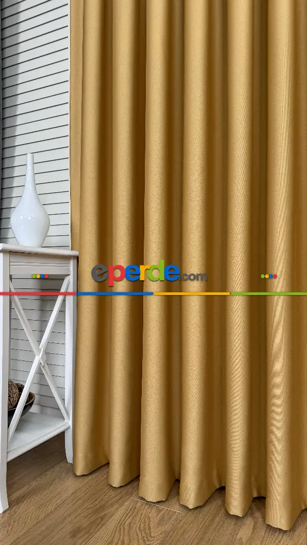 Hardal Sarı Blackout - Karartma Fon Perde, Premium Kalite Serisidir, %90 Oranında Işığı Keser