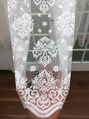 Örme Dokulu Serpme Damask Desenli Tül Perde - Ekru