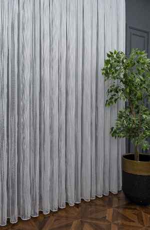 Yeni Trend Simli Çizgili Tül Perde-ekru- Kurşunlu Tül