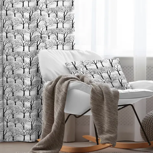 Ağaç Desenli Fon Perde Evim718 Kumaşı Kalındır Duck Bezi Değildir- Mavi-beyaz