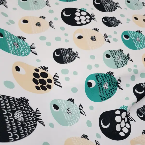 Bebek Odası Fon - Balık Desenli Fon Perde Evm483 Kumaşı Kalındır Duck Bezi Değildir- Yeşil