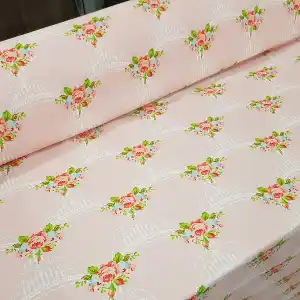 Çiçek Desenli Fon Perde K324- Kumaşı Kalındır Duck Bezi Değildir- Beyaz-Pembe-Çok Renkli