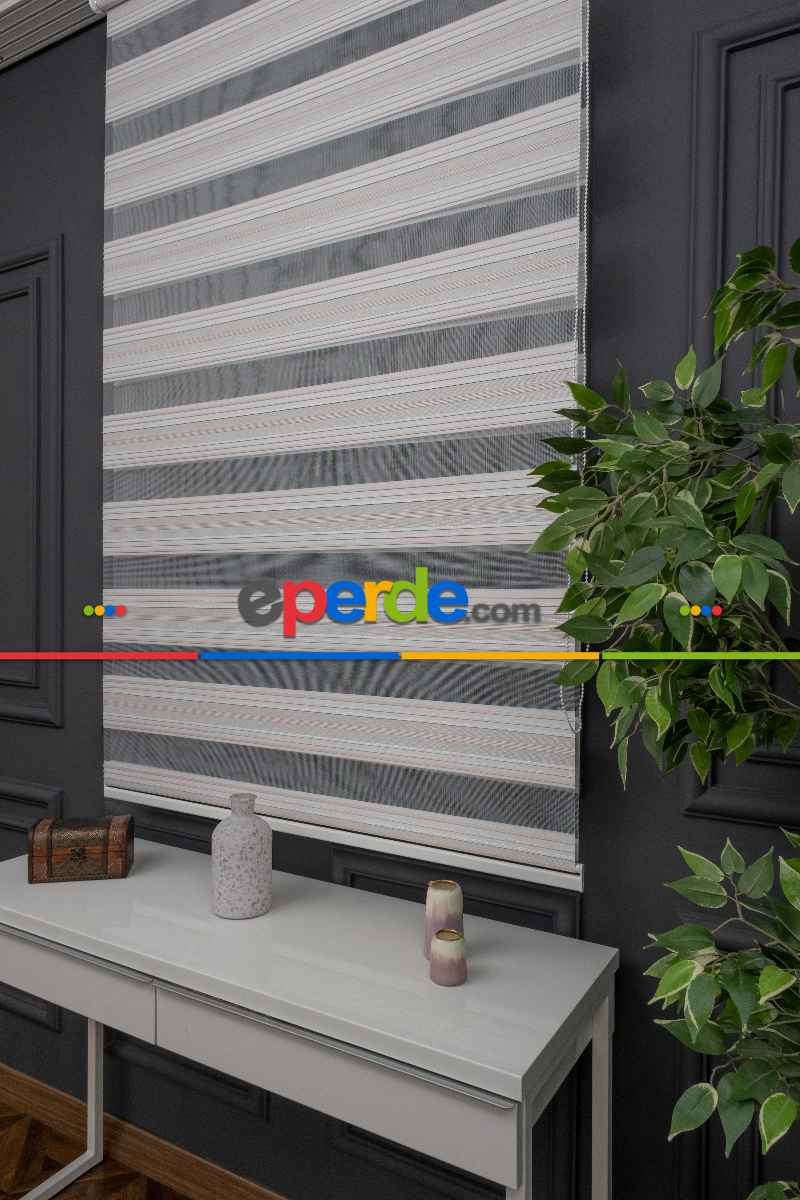 Oturma Odası - Zebra Perde - Gümüş Simli Pileli Zebra Perde - Renk Geçişli Zebra Perde